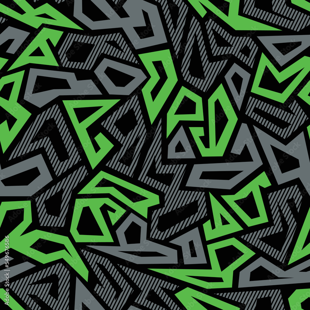 Seamless pattern with tribal grunge graffiti camouflage texture. Abstract modern endless ornament for fabric and fashion print. Vector background.