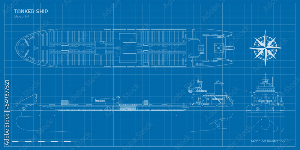 Tanker outline drawing. Contour cargo ship industrial blueprint. Petroleum boat view top, side and front. Vehicle document. Commerce water transport Tanker outline drawing. Contour cargo ship industrial blueprint. Petroleum boat view top, side and front. Vehicle document. Commerce water transport