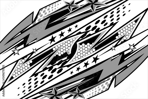 Unique patterned racing background vector design with a combination of grayscale colors and the effect of stars and stripes
