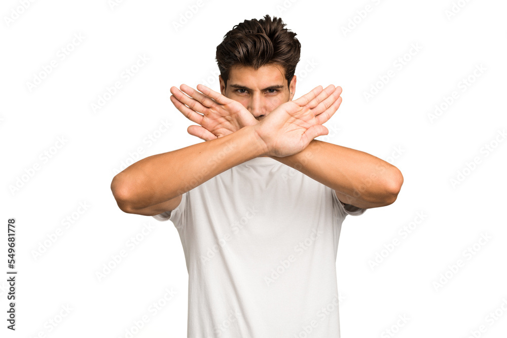 Young caucasian handsome man isolated doing a denial gesture Young caucasian handsome man isolated doing a denial gesture