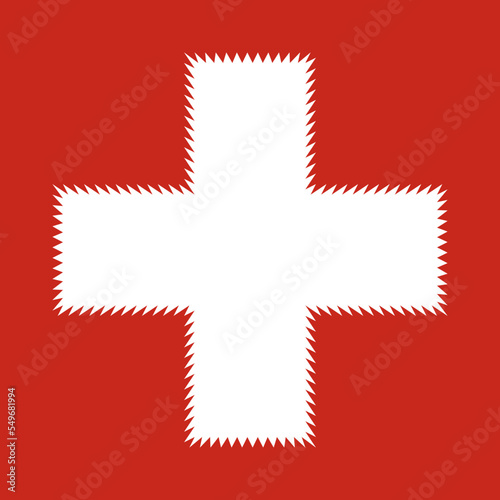 Zigzag Edge Swiss Cross Red Frame