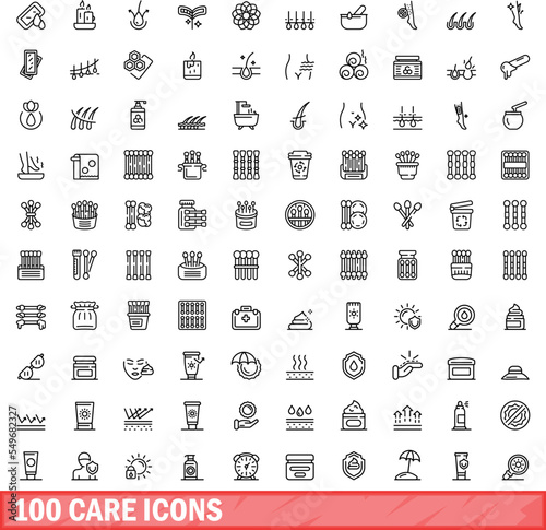 100 care icons set. Outline illustration of 100 care icons vector set isolated on white background