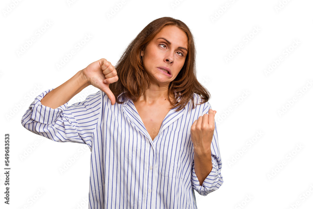 Young caucasian woman isolated showing that she has no money. Young caucasian woman isolated showing that she has no money.