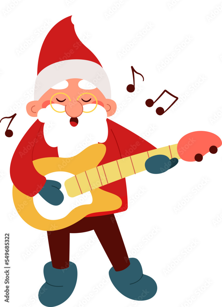 Funny Santa Claus playing on guitar flat icon Funny Santa Claus playing on guitar flat icon