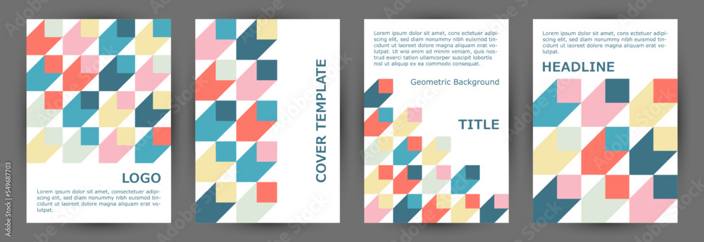 Commercial brochure front page layout collection A4 design. Bauhaus style premium front page