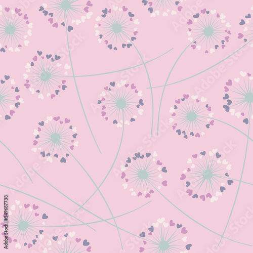 Dandelion blowing vector floral seamless pattern.