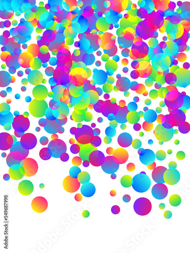 Glamour falling confetti decoration vector illustration. Rainbow round particles fiesta vector. Cracker poppers flying confetti. Holiday celebration decoration background. Random pieces.