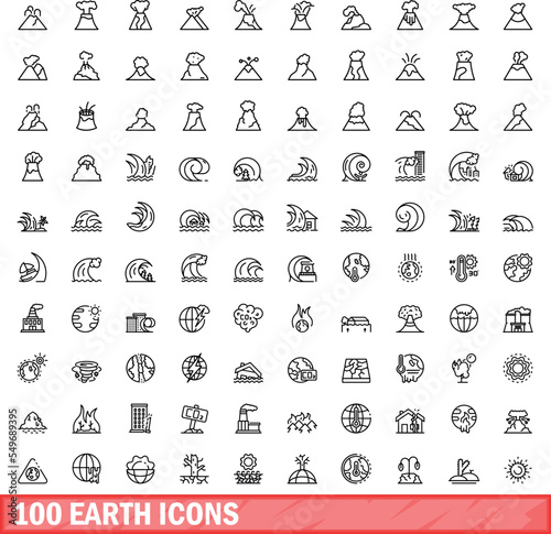 100 earth icons set. Outline illustration of 100 earth icons vector set isolated on white background