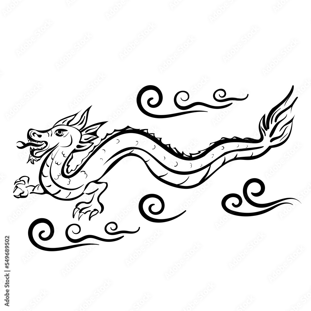 Fototapeta premium Vector illustration of a Chinese dragon. Black asian dragon. Vector illustration
