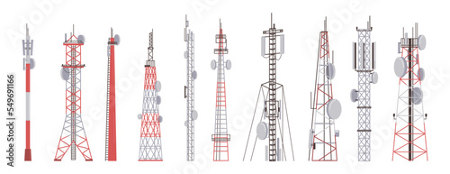 Photo Radio tower towered communication technology antenna icons set