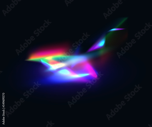 Background with diamond lights, glowing shiny streak glare. Vector rainbow crystal light leak flare reflection effect. Colorful optical rainbow lights beam lens