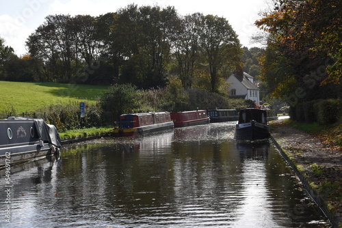 canal boats docked on the side of the canal at the Stewponey in Stourton