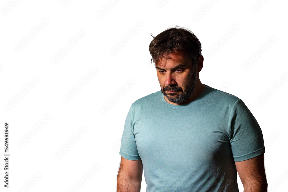 Upset and sad man posing isolated on white background studio portrait. Upset and sad man posing isolated on white background studio portrait.