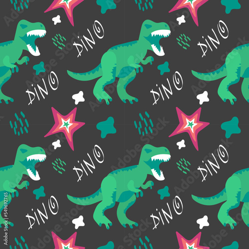 Cool vector seamless dino pattern. Cute and fun dino pattern. Dinosaur print repeat background. Pattern for boy 