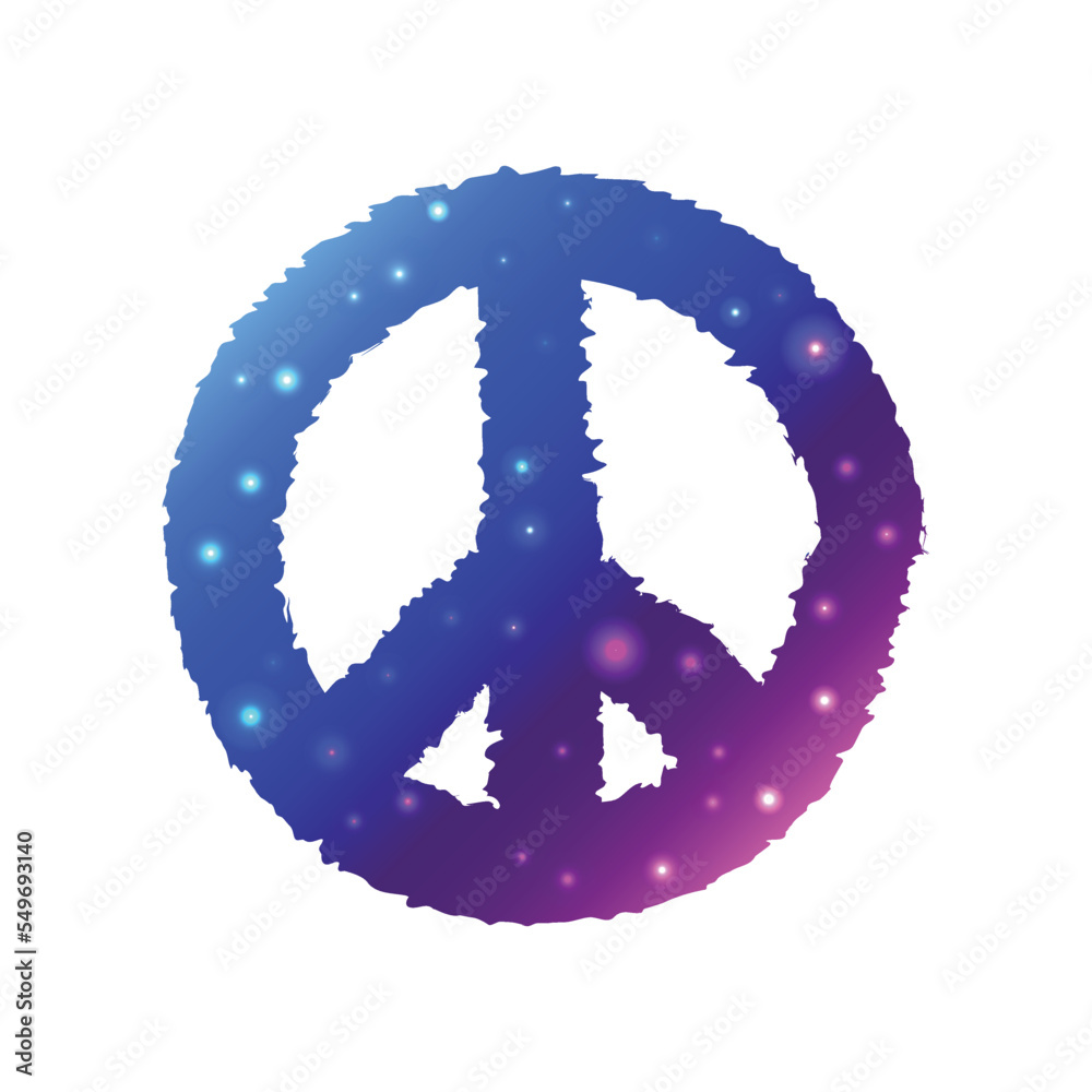 Peace symbol. Vector illustration of isolated sign of peace. Pacifistic concept. Gradient galaxy design with shiny stars Peace symbol. Vector illustration of isolated sign of peace. Pacifistic concept. Gradient galaxy design with shiny stars