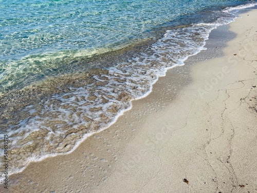 Azure transparent sea surface and sandy coast