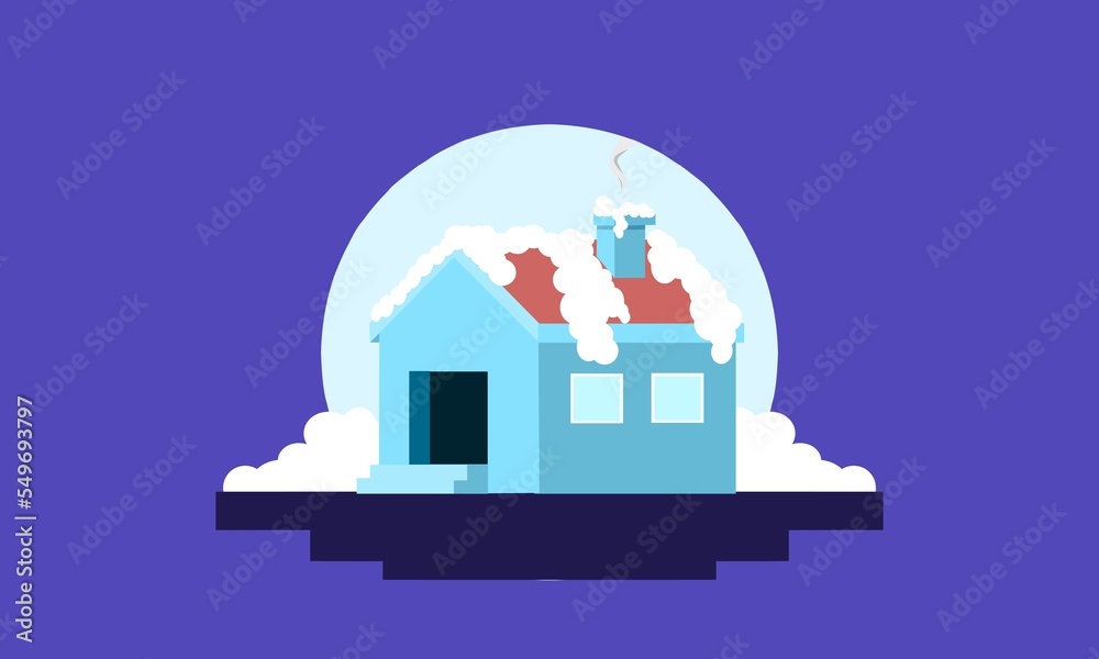 Winter illustration design, view of the house in winter, winter landscape illustration