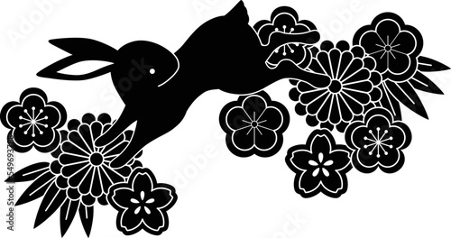 うさぎと和柄のシルエットイラスト