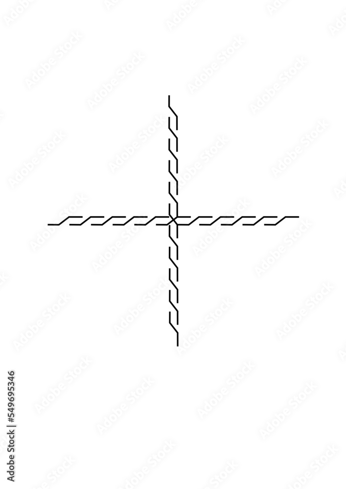 Motif, en lignes original en continu de couleur noir avec une certaine originalité dans la simplicité formant une croix Motif, en lignes original en continu de couleur noir avec une certaine originalité dans la simplicité formant une croix