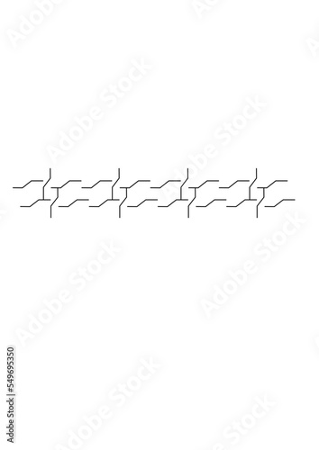 Motif (ligne) disposé de divers manière pour donner le motif principal (pouvant faire pensé à des chaines de molécule. 