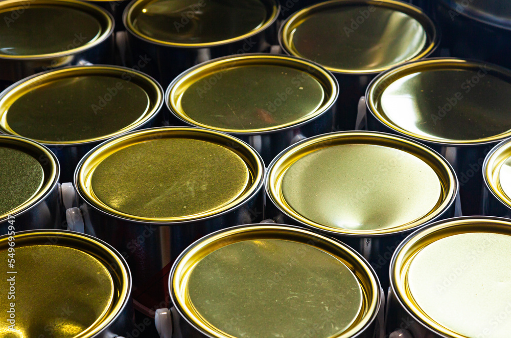 Fototapeta premium Closed, new paint cans, close-up.