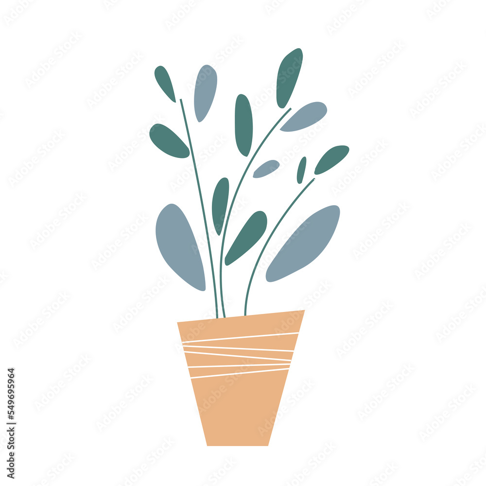 Vector hand drawn cartoon home plant in a pot isolated on a white background. Vector hand drawn cartoon home plant in a pot isolated on a white background.