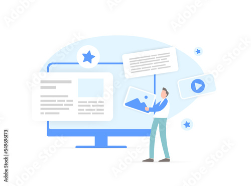 CMS Content creation - seo articles writing service. Content marketing for blog, internet shop, news portal. Creative male freelancer, writes text for the site, selects pictures and video files