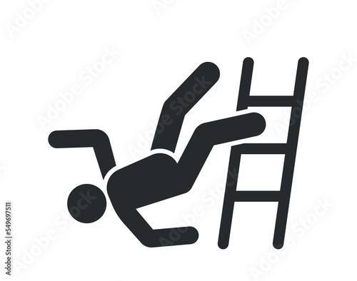 Slippery Stairs Warning. Stickman Figure Falling Down The Stairs. Workplace Safety And Injury Precaution Symbol