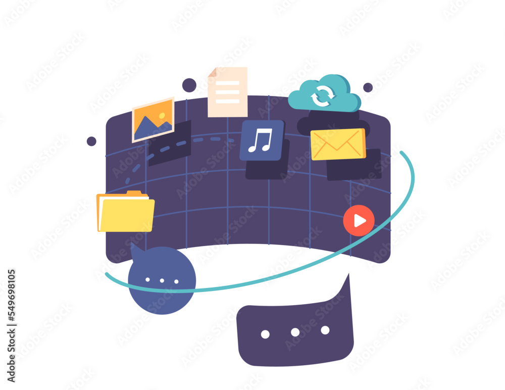 Futuristic Ar Dashboard with Document Folder, Files, Icons and Information on Screen. Future Technology in Business Futuristic Ar Dashboard with Document Folder, Files, Icons and Information on Screen. Future Technology in Business