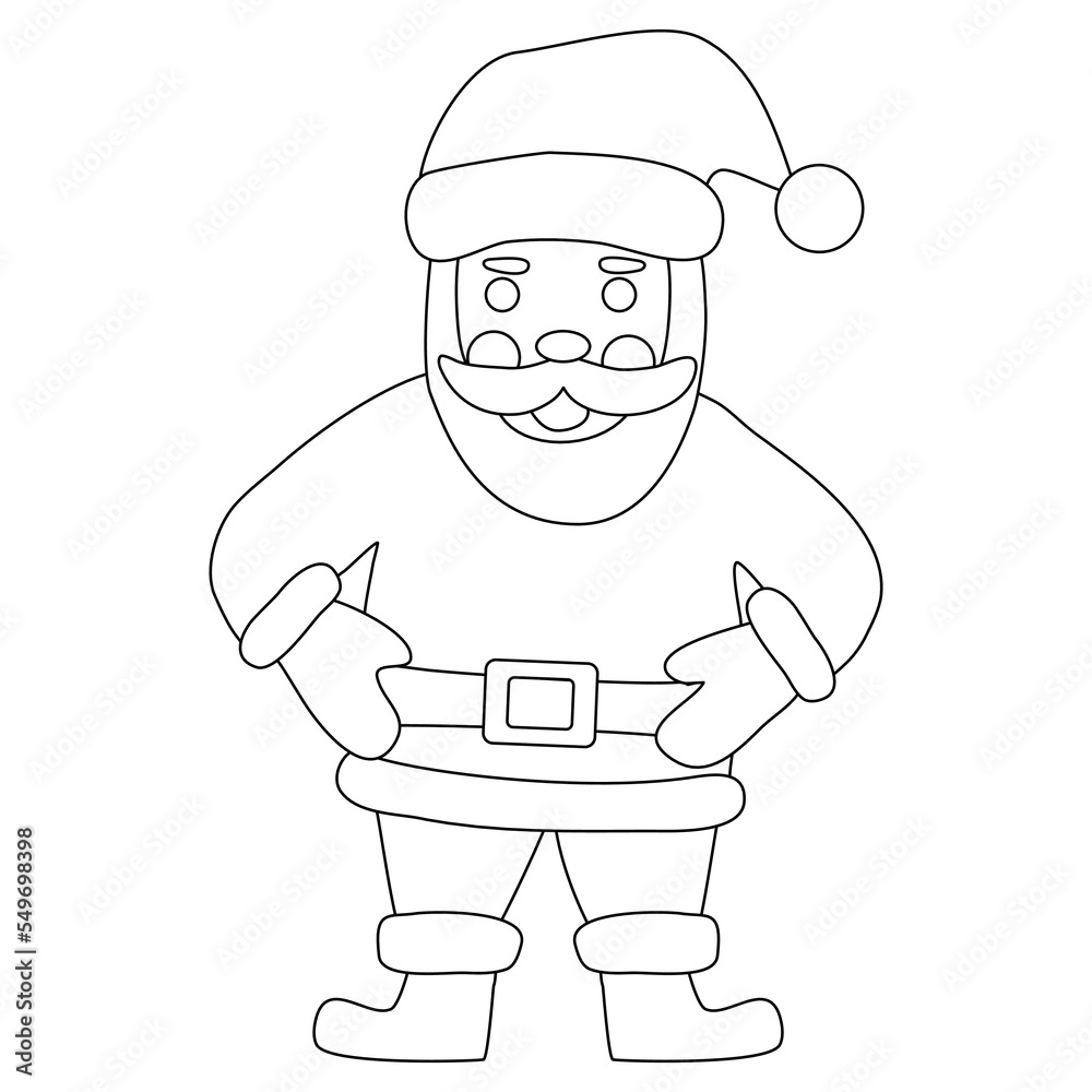 Santa Claus, doodle style flat vector outline for kids coloring book