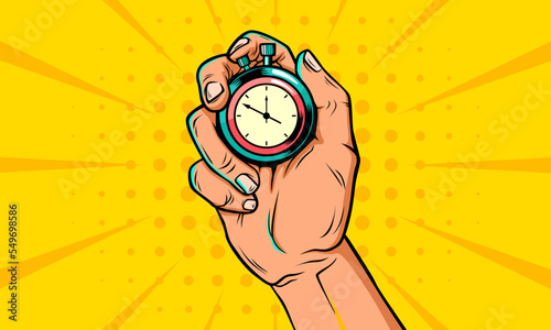 hand hold stopwatch comic cartoon illustration