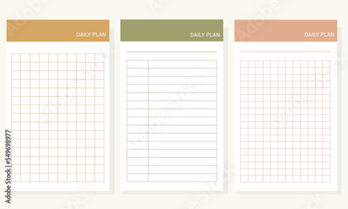 Paper note template.  Stationary set. A collection of striped notes, blank notebooks, daily plan, used in a diary or office.	