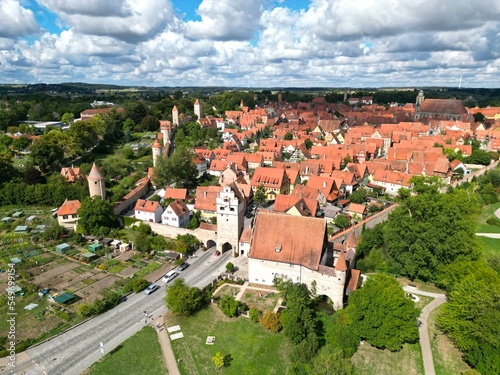 Segringer Gate Dinkelsbuhl town in  Bavaria, southern Germany drone aerial view photo