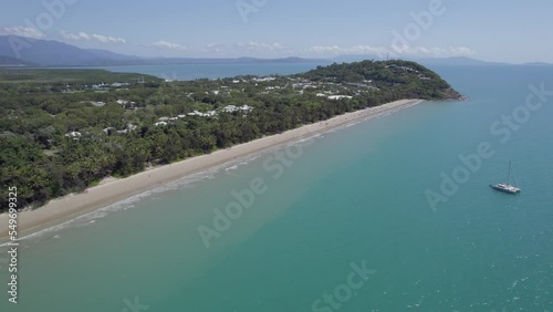 Wallpaper Mural Four Mile Beach With Boat On The Turquoise Water In Port Douglas, Australia - aerial shot Torontodigital.ca