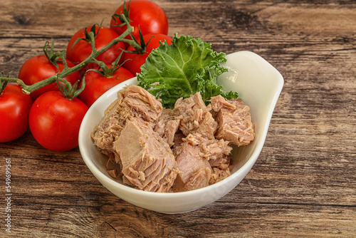 Canned tuna fillet in the bowl