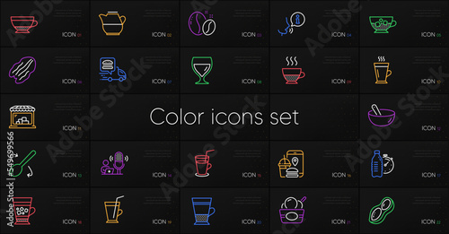 Set of Cooking spoon, Food app and Food delivery line icons. Include Cold coffee, Cooking mix, Ice cream icons. Fitness water, Doppio, Frappe web elements. Peanut, Pecan nut, Milk jug. Vector
