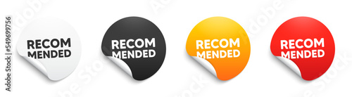 Recommended text tag. Round sticker badge with offer. Best deal offer. Sale promotion element. Paper label banner. Recommended tag adhesive tag. Vector