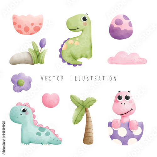 Watercolor dinosaurs, Dinosaur vector illustration