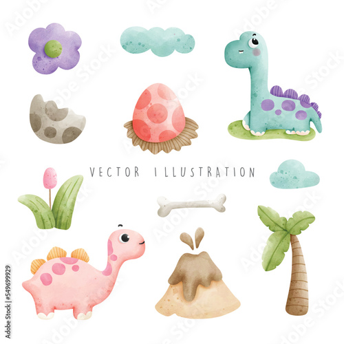 Watercolor dinosaurs, Dinosaur vector illustration