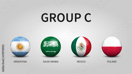Qatar soccer cup tournament 2022 . Group C stages . Football with country flag pattern . Vector .