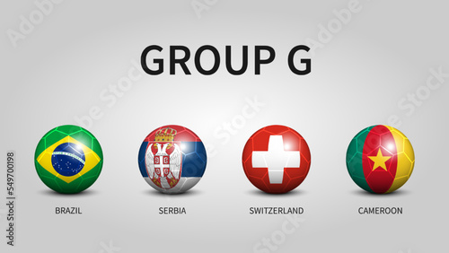 Qatar soccer cup tournament 2022 . Group G stages . Football with country flag pattern . Vector .
