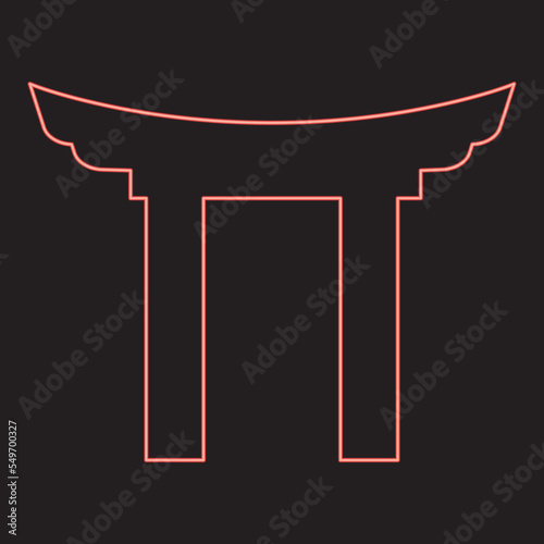 Neon chinese gate red color vector illustration image flat style