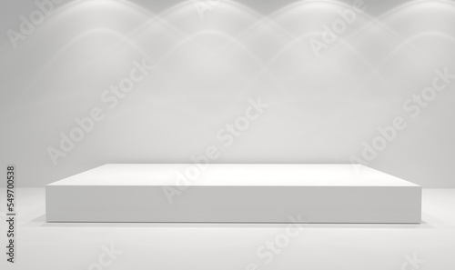 White square podium  White box  Product display  3D Rendering. 
