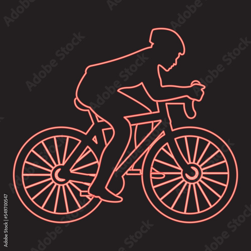 Neon cyclist on bike silhouette red color vector illustration image flat style