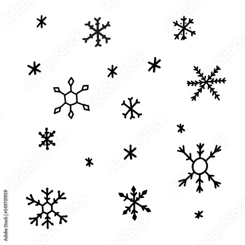 Hand drawn doodle sketch style vector illustration set of snowflakes. Isolated on white background.