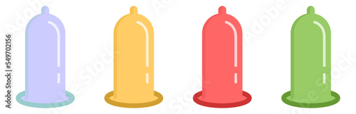 Set of colored condom  isolated on white background. Vector illustration
