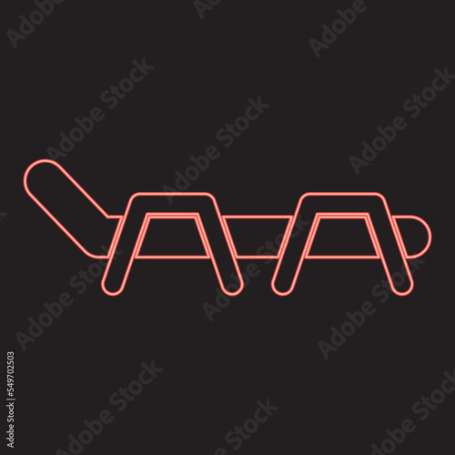 Neon beach chair chaise longue beach bed red color vector illustration image flat style