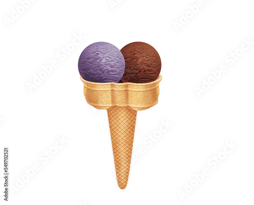 glace, cône, dessert, crème glacée, trois, deux boules, cornet, été, aliment, froid, blanc, gaufres, rafraîchissement, sucre, délicieux, coloré