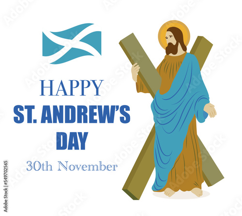 St. Andrew's day - National holiday in Scotland with Saint Andrew the Apostle​​​.Template for invitation, poster, flyer, banner, flag of Scotland. Vector illustration.