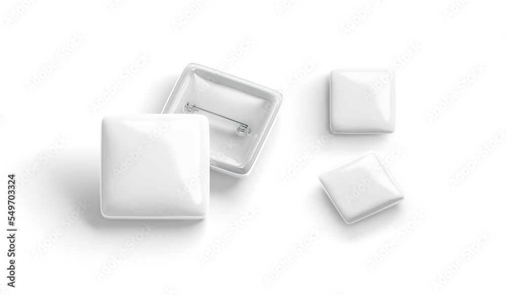 Blank square round badge mockup, different views Blank square round badge mockup, different views